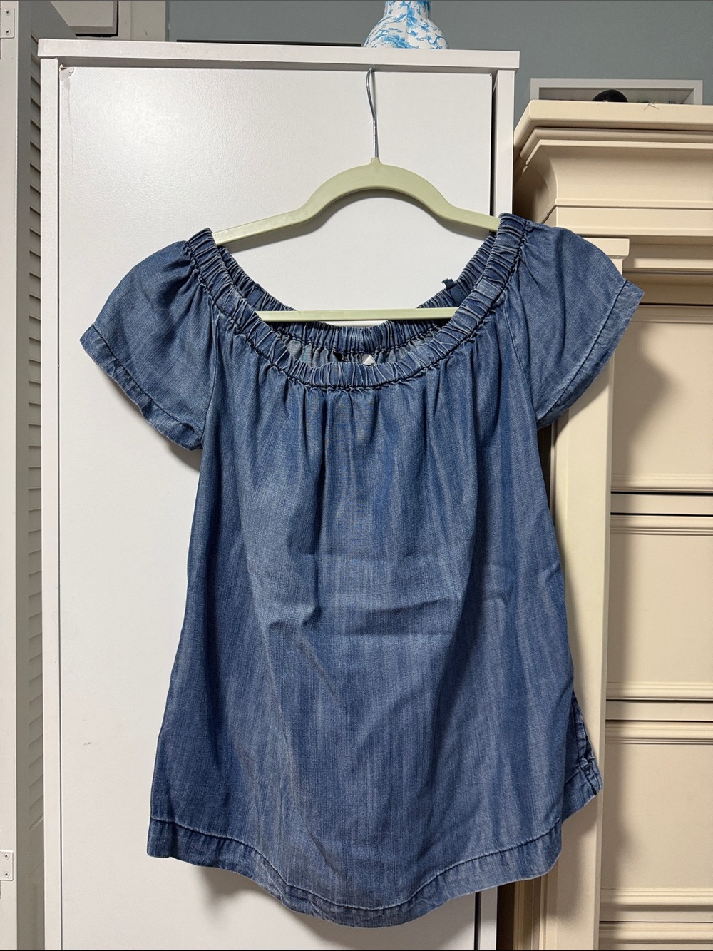 Velvet Heart Off-Shoulder Denim-Effect Top - Blue